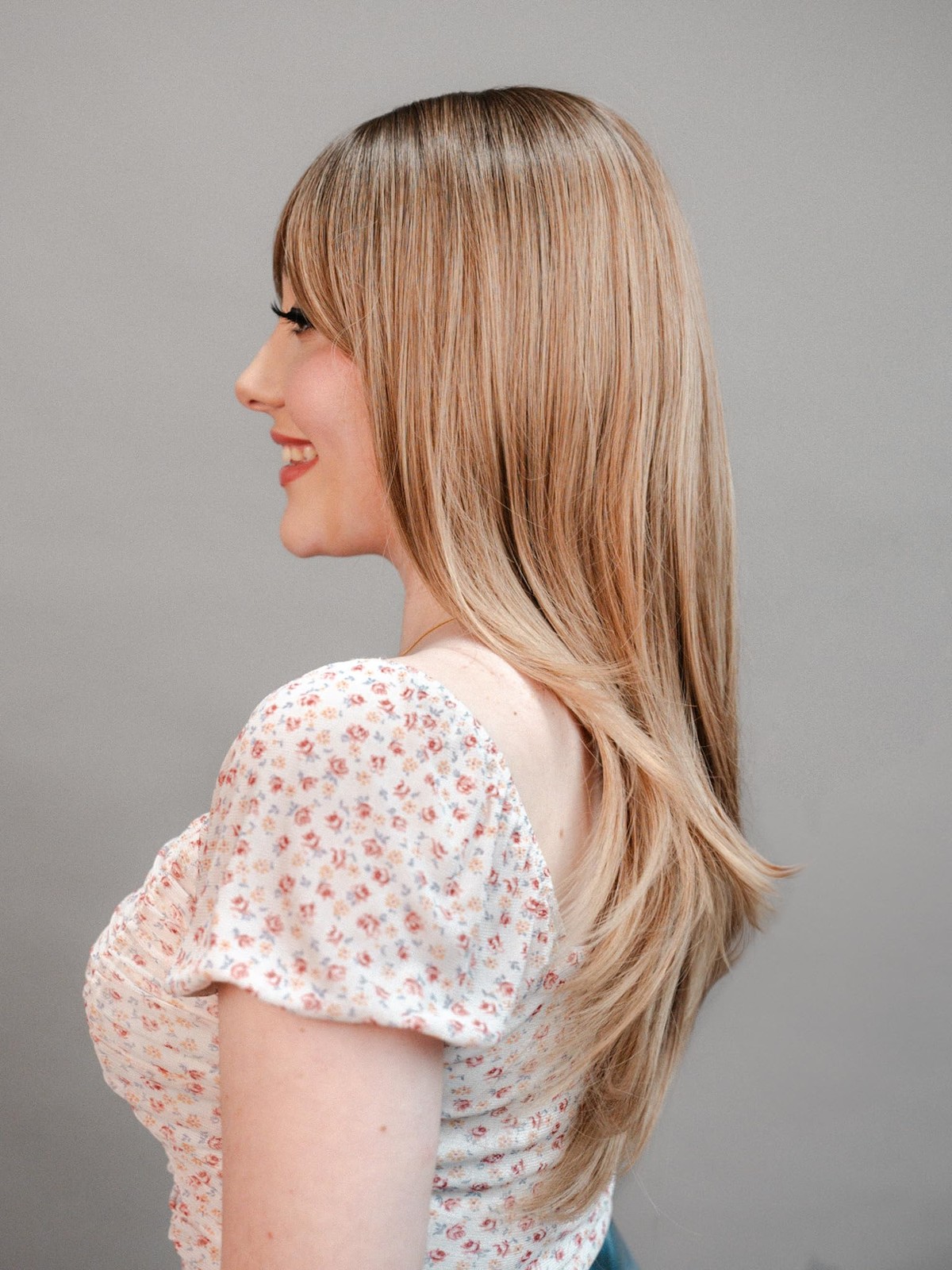 26 Inch Long Straight Wig with Bangs for Women – Natural Looking Ash Blonde S…