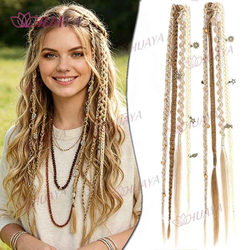 2PCS 20 Inch Hand braided Synthetic Water drop Clip In Hair Extensions Bohemian