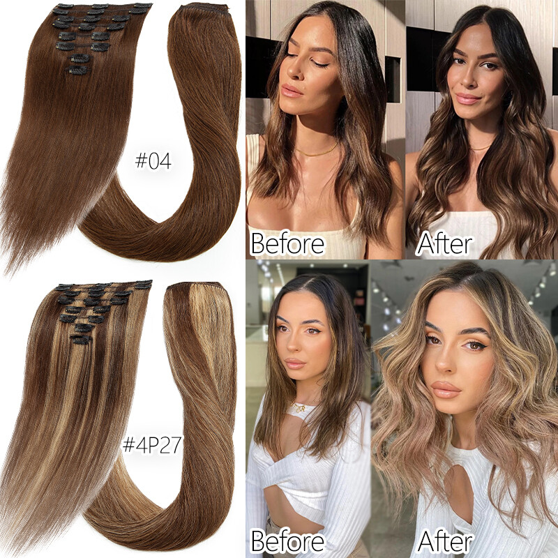 Clip In 100% Remy Real Human Hair Extensions Full Head Highlight Ombre US 8″-24″