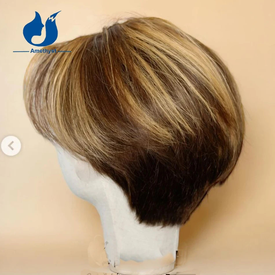 13×6 Short Pixie Cut Lace Front Wig for Men Brazilian Remy Human Hair Highlight