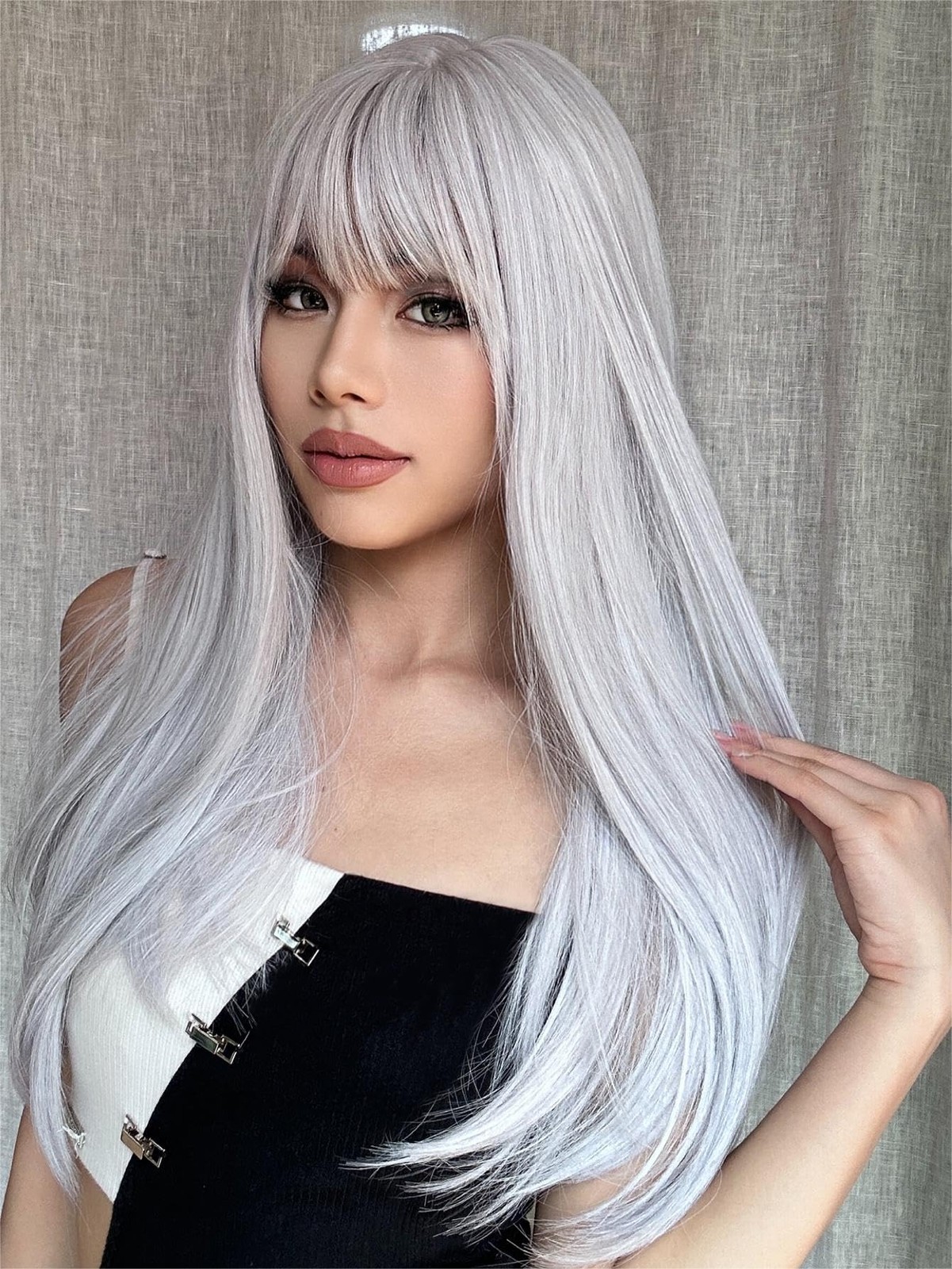 White Wig with Bangs Long Straight White Wigs for Women Cosplay Wigs for Gril…