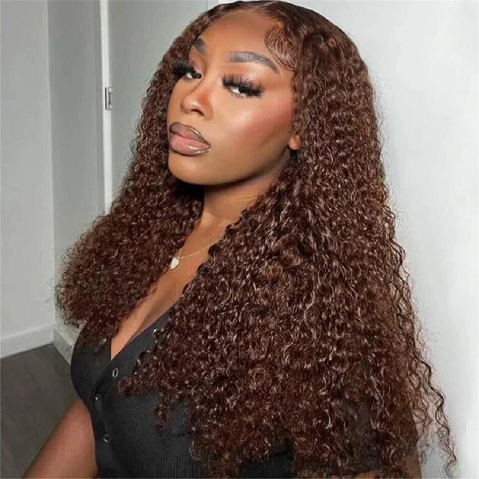 Chocolate Brown Human Hair Kinky Curly 13X6 Lace Front Wig Pre Plucked Baby Hair