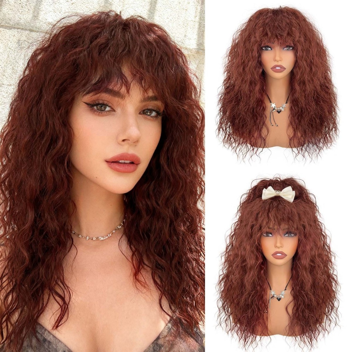 Anime Halloween Brown Long Curly Wig 20in Heat Resistant Synthetic Cosplay Party