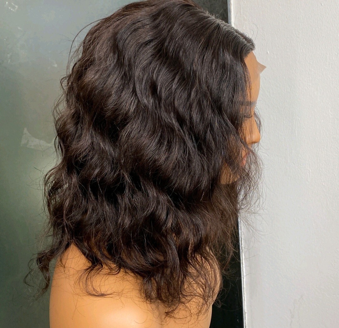 10INCH BRAZILIAN 4X4 TRANSPARENT LACE WIG NATURAL WAVES 180% DENSITY NATURAL 1B#