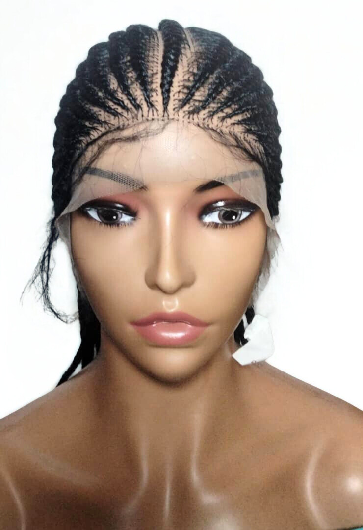 Braided Wig. Large Black Cornrow Braids. Full Lace Baby Hair. Lemonade Braids