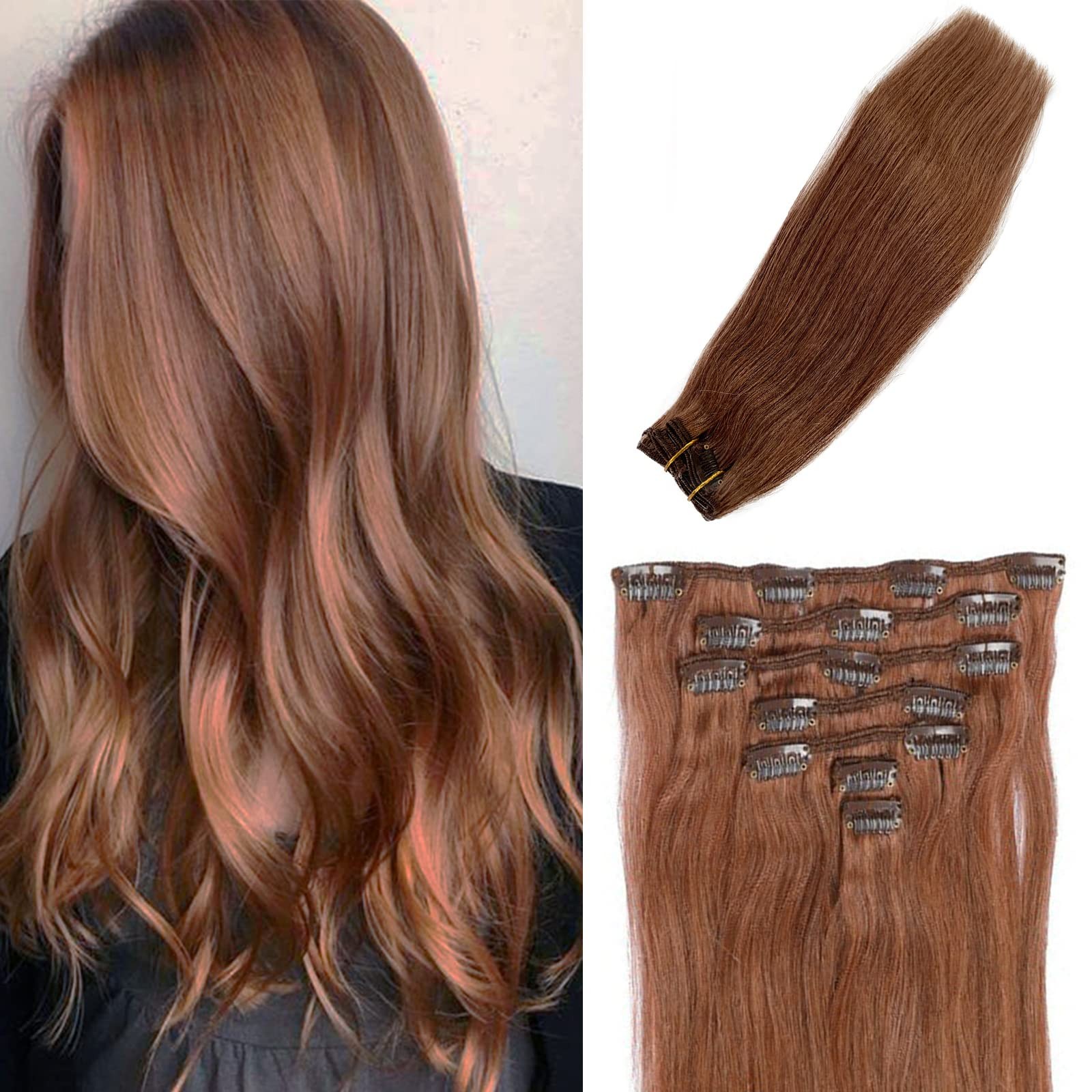 Licoville Auburn Hair Extensions Clip In Human Hair 15 Inch 70Grams Thick Full