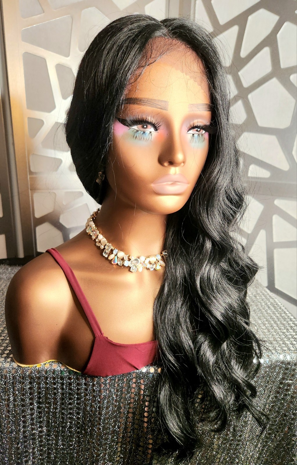 Lace Front Wig Black Long Wig Wavy Black Wig Human Blend Loose Wave Bodywave