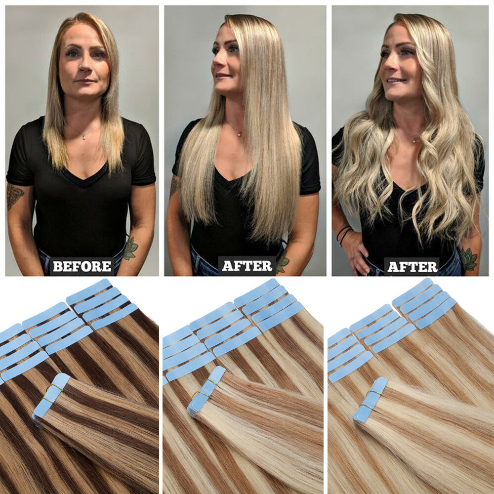 150g Seamless Tape In Skin Weft 100% Remy Human Hair Extensions Women Clearance