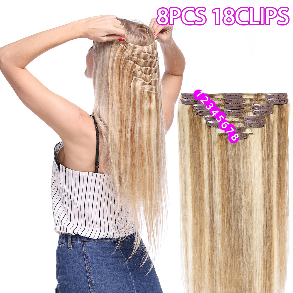 CLEARANCE Clip In 100% Real Human Remy Hair Extensions Full Head Weft Highlight