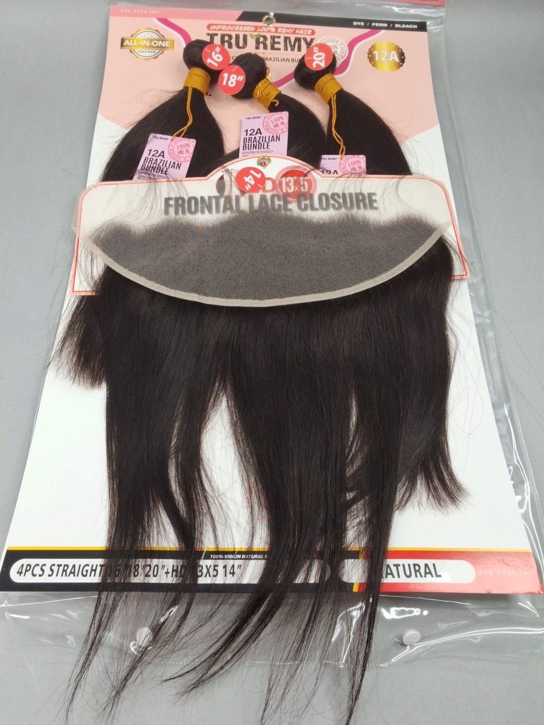 16″ 18″ 20″ Straight Bundles And HD Frontal Unprocessed Human Hair Natural Black