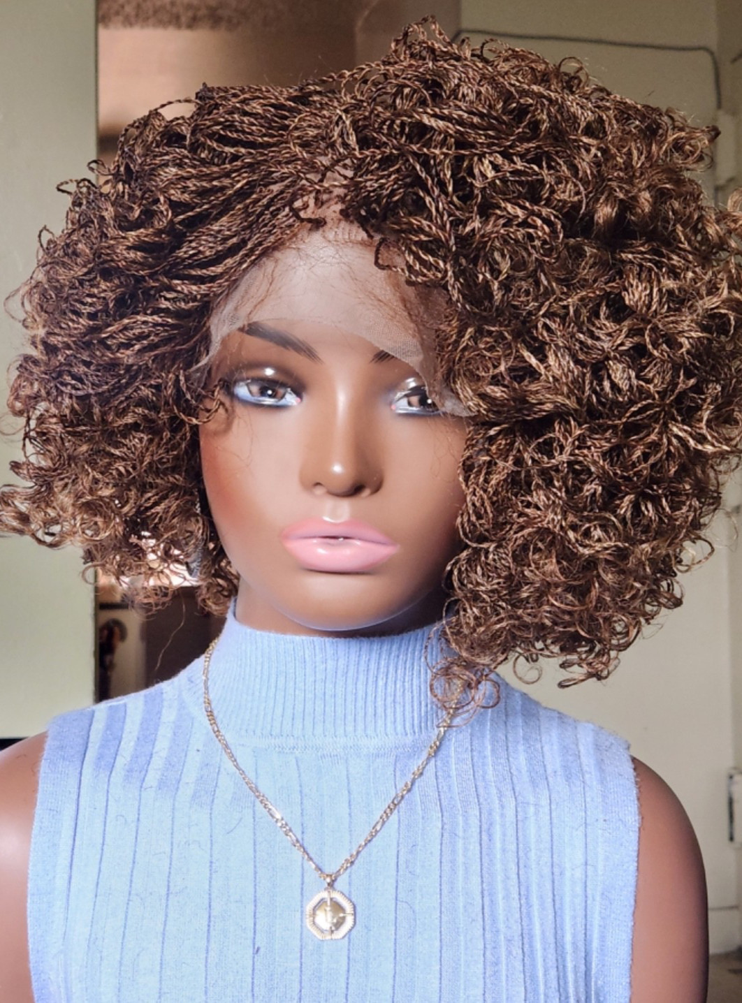 Handmade braided Senegalese twist curly wig Brown