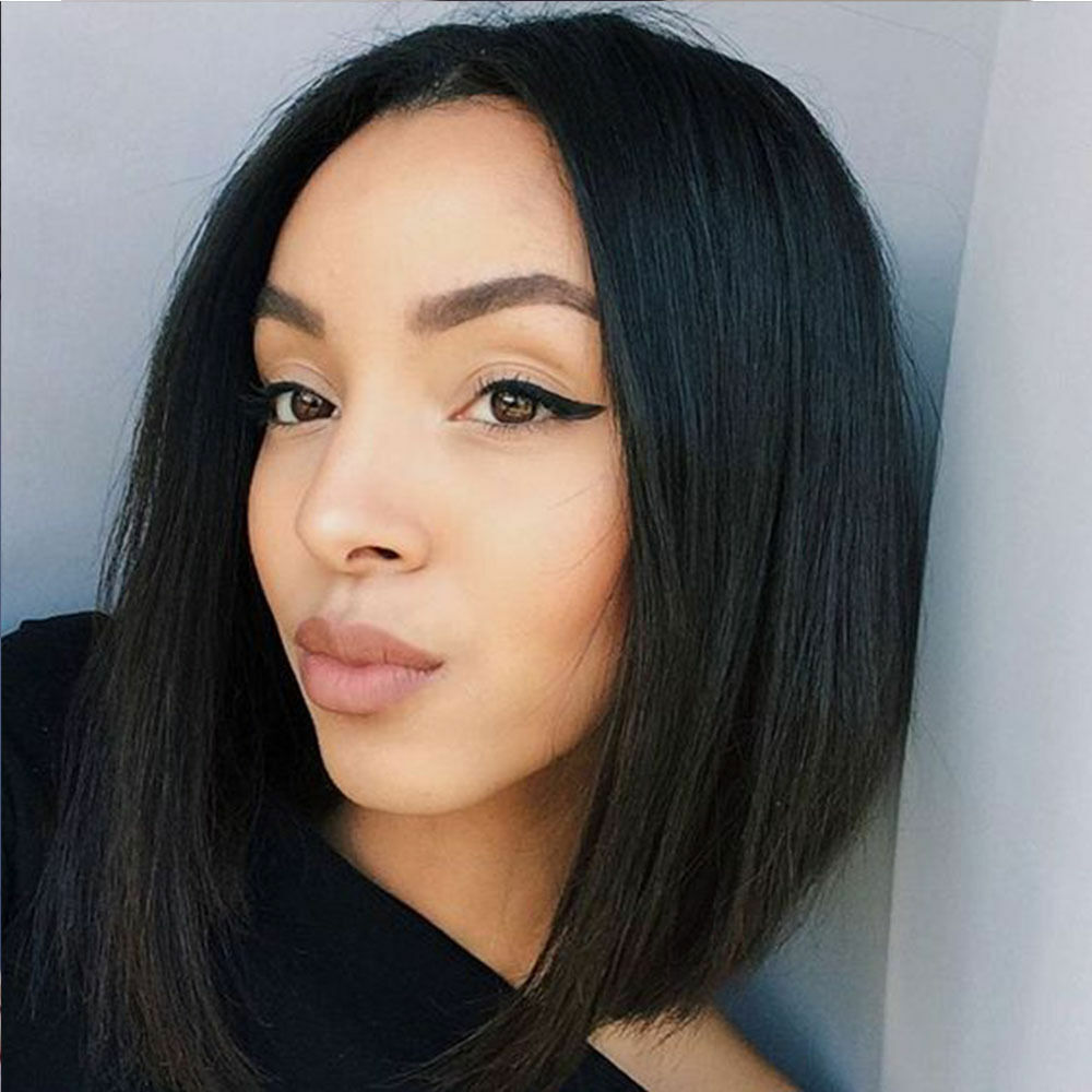 Straight Bob 13x4x1 T Part Lace Front Human Hair Wigs Black Hair for Women 10in