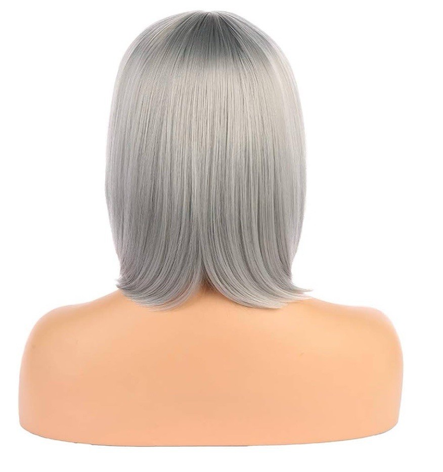 New Silver Gray eNilecor Short Bob Hair Wig 12″ Straight Flat Bangs Synthetic