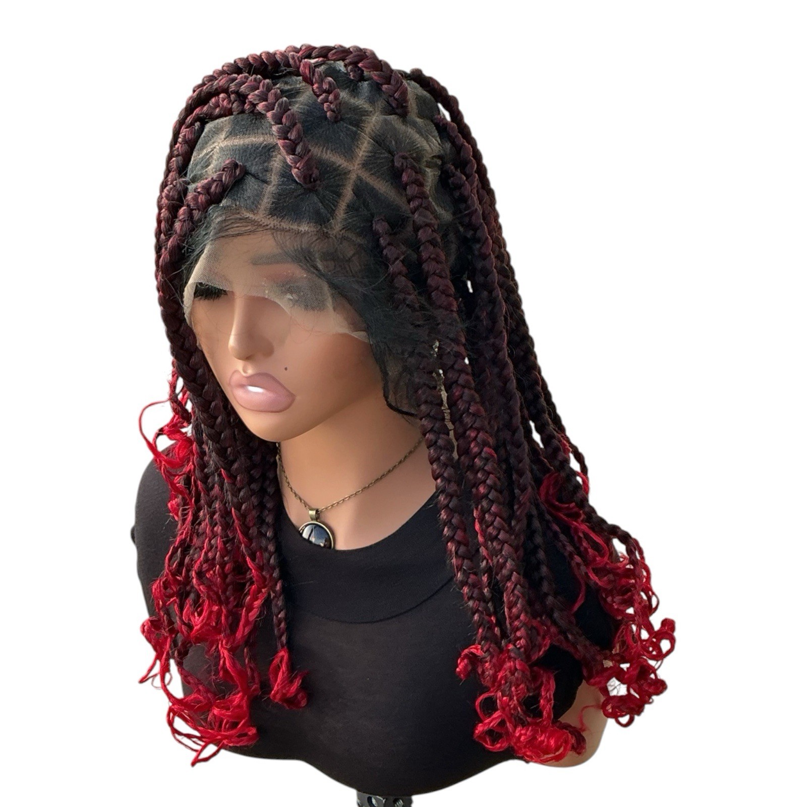 Women’s Synthetic Braided Lace Front Clip-In Wig Curly Black/Burgundy/Red 30″