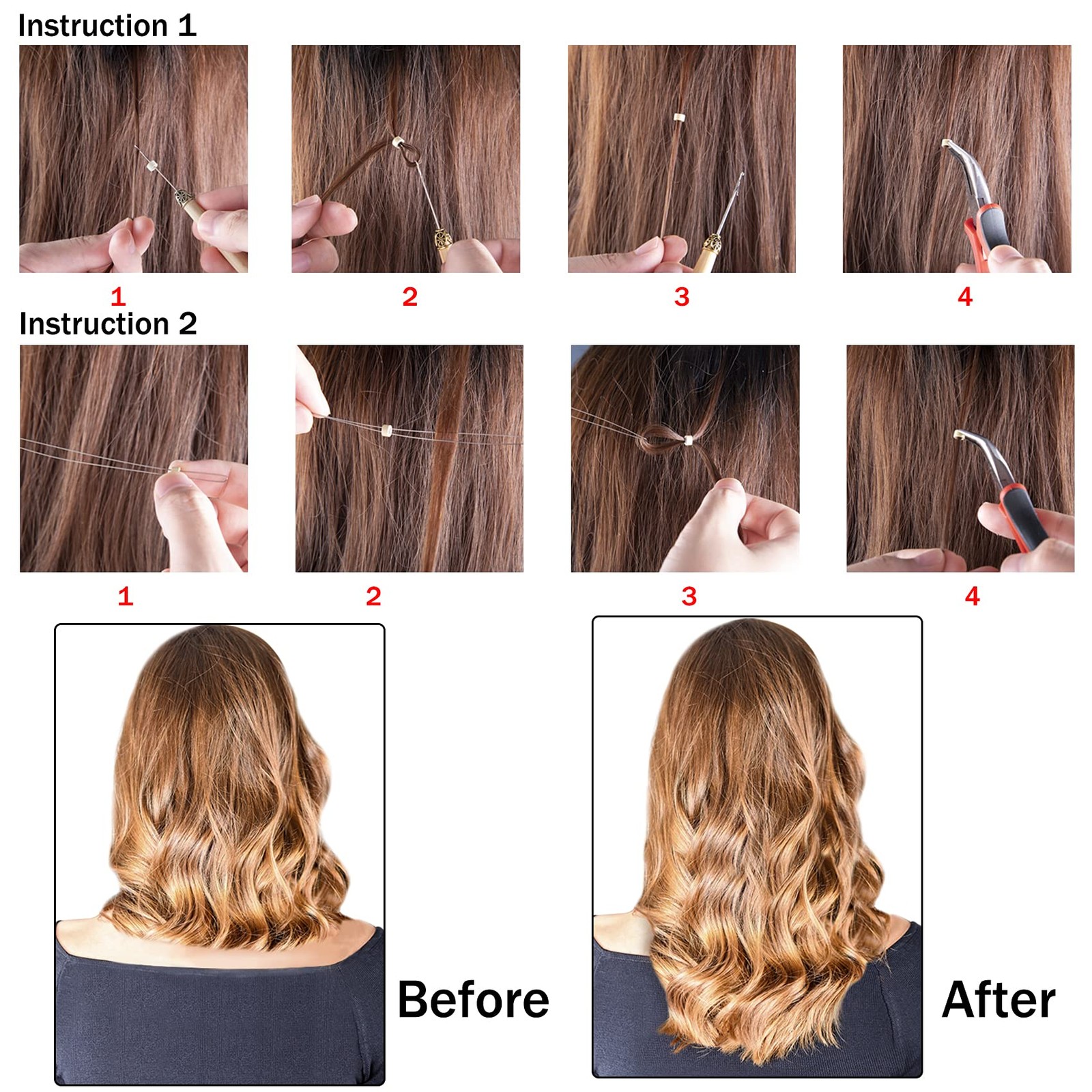 Hair Extensions Kit 500 Pcs Black Micro Ring Beads Extension Plier Clips Comb