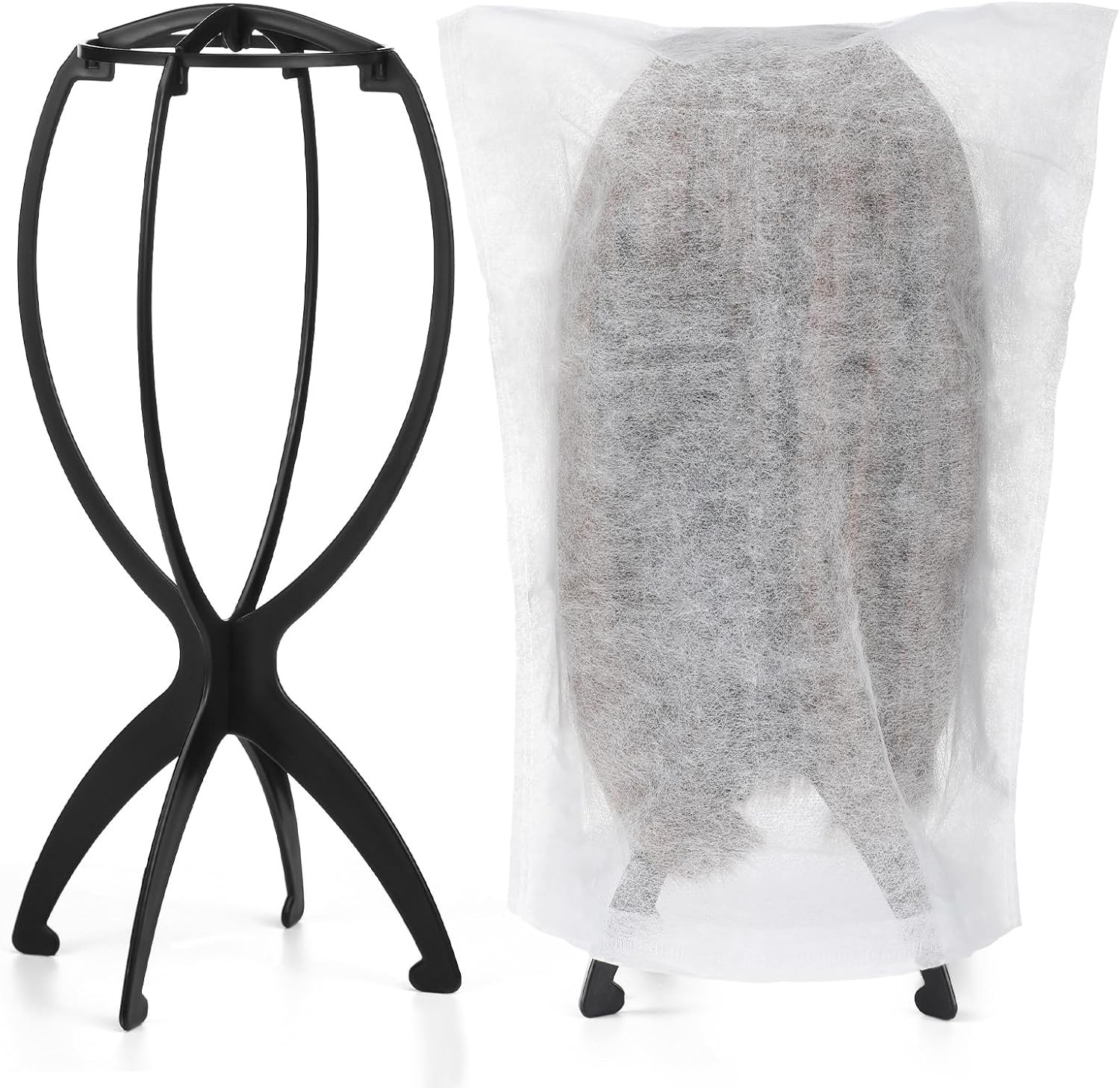 2 Pack Wig Stand with 2Pcs Dust Bag, Travel Head Holder Black