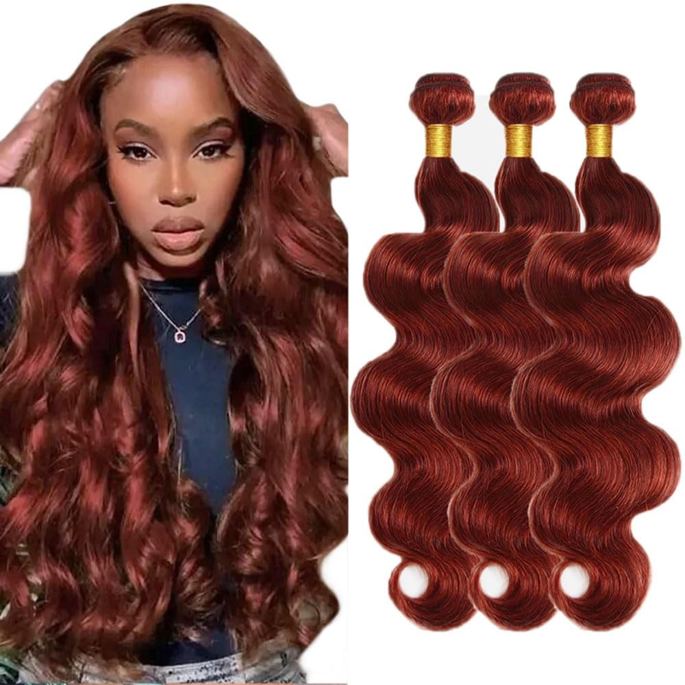 Zevpiul Color 33 Bundles Human Hair Reddish Brown Body Wave 3 Bundles 28 30 32