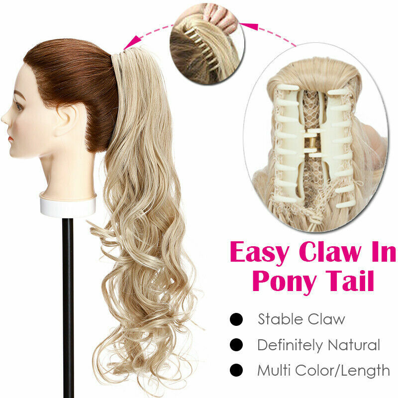 Jaw Claw on Ponytail Clip In Hair Extensions Synthetic For Woman 24inch Curly US