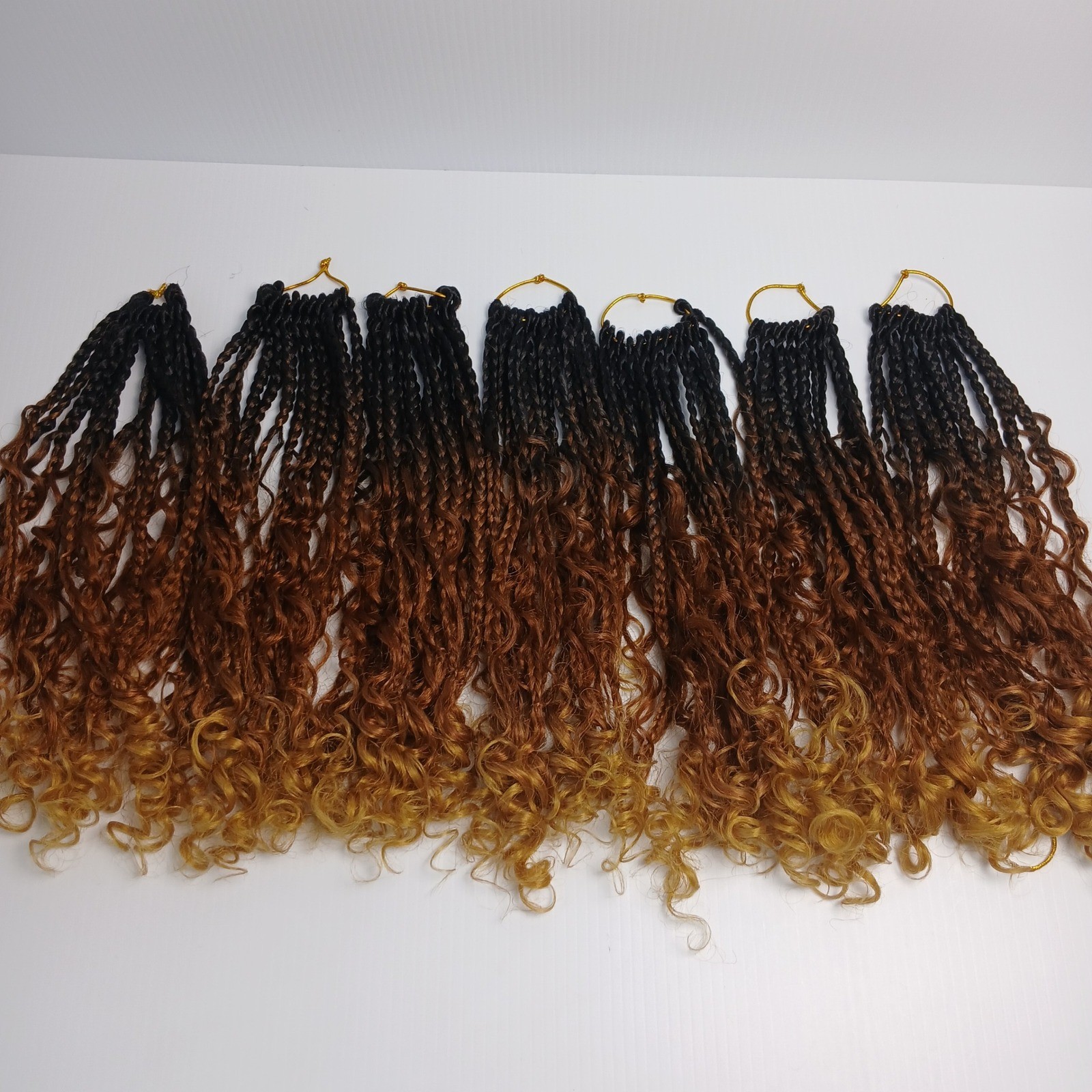 7 Packs Ombre Crochet Boho Box Braids with Curly Ends 14in Black Honey Blonde