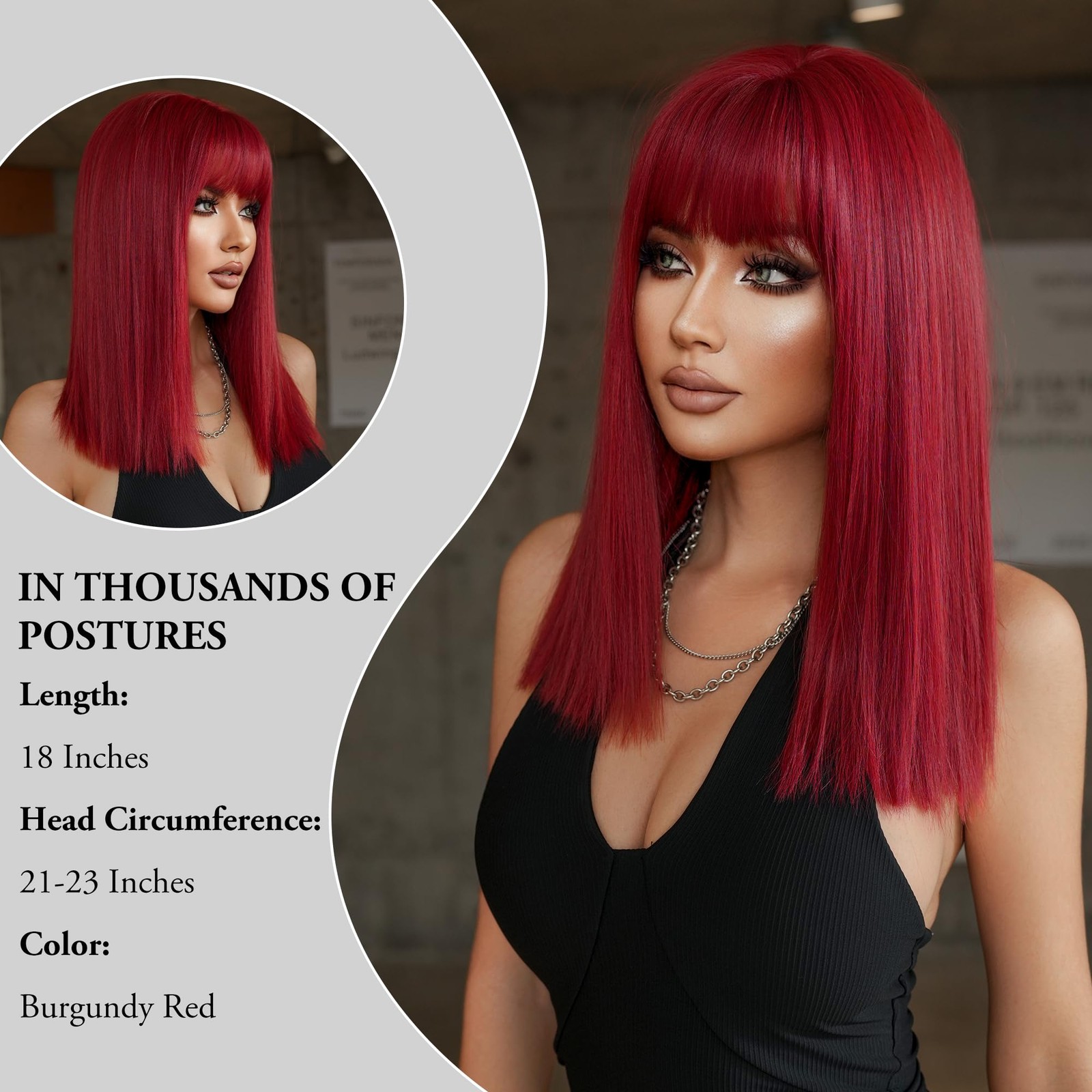 Park Yun 18 Inch Straight Red Bob Blunt Cut Wig Full Bangs Deep Wine Red