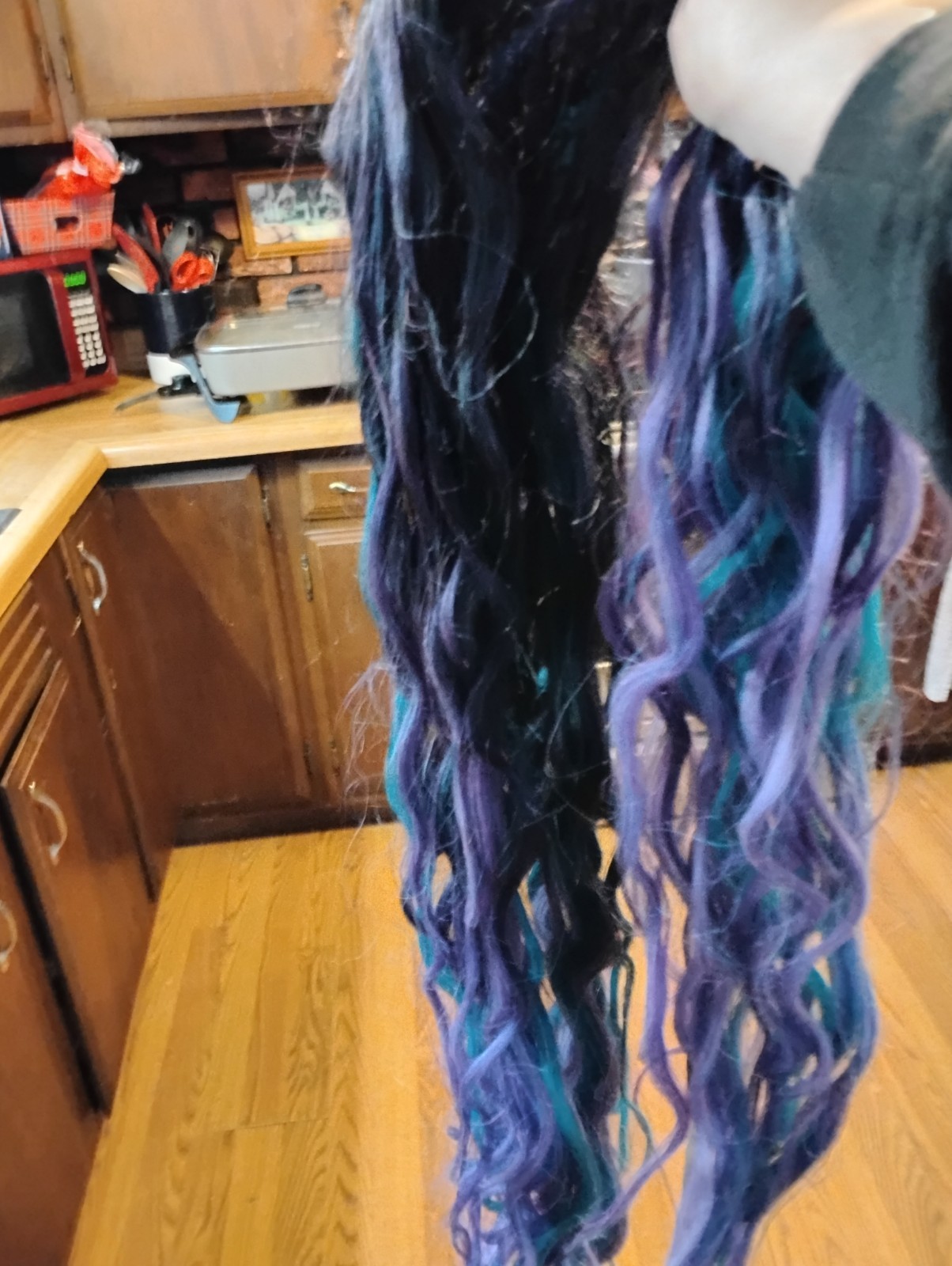 Braided Wavy Hair Extensions Purple Blue Black Teal Synthetic Adult
