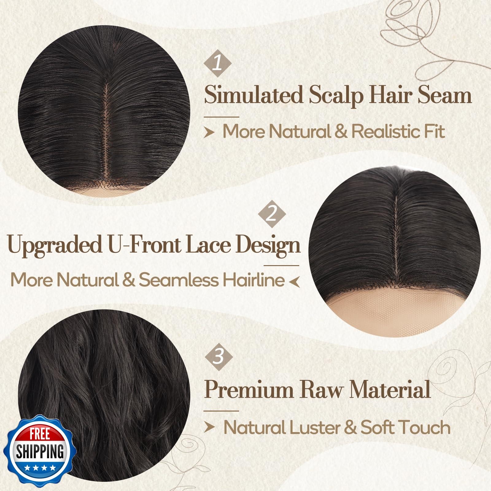 BARSDAR Long Wavy Black Wig – Long Wavy Middle Part Black Wig for Women – 26