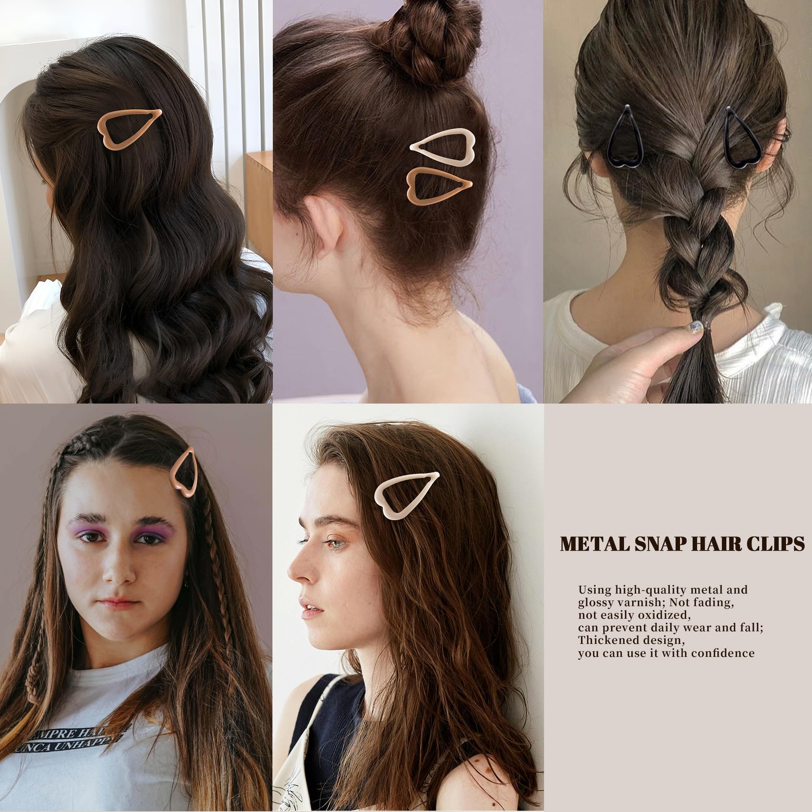 Cptots 12 PCS Metal Snap Hair 12 Count (Pack of 1), Bright Black Brown Beige