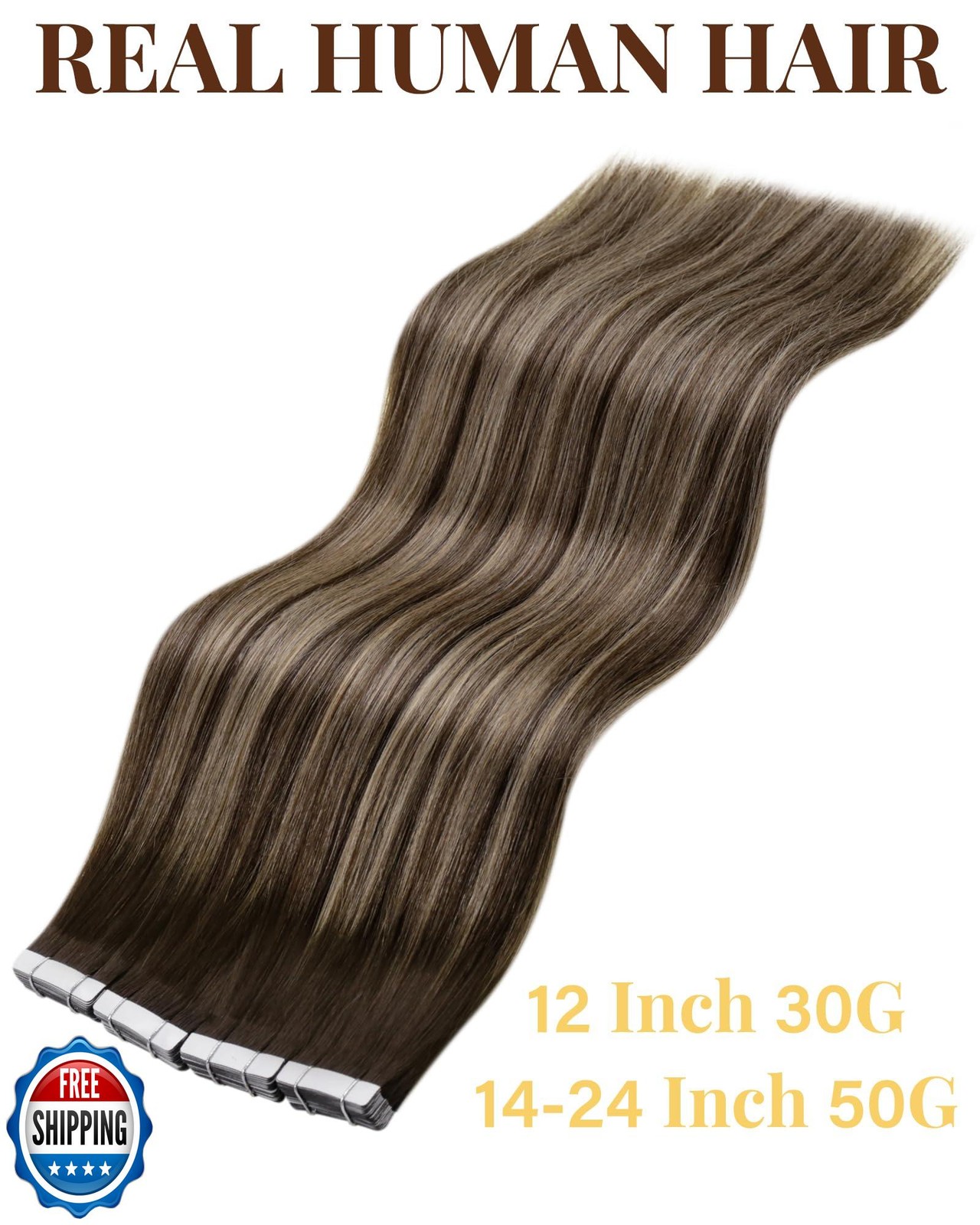 Hetto Tape in Hair Extensions Brown Highlighted with Blonde Human Hair Tape i