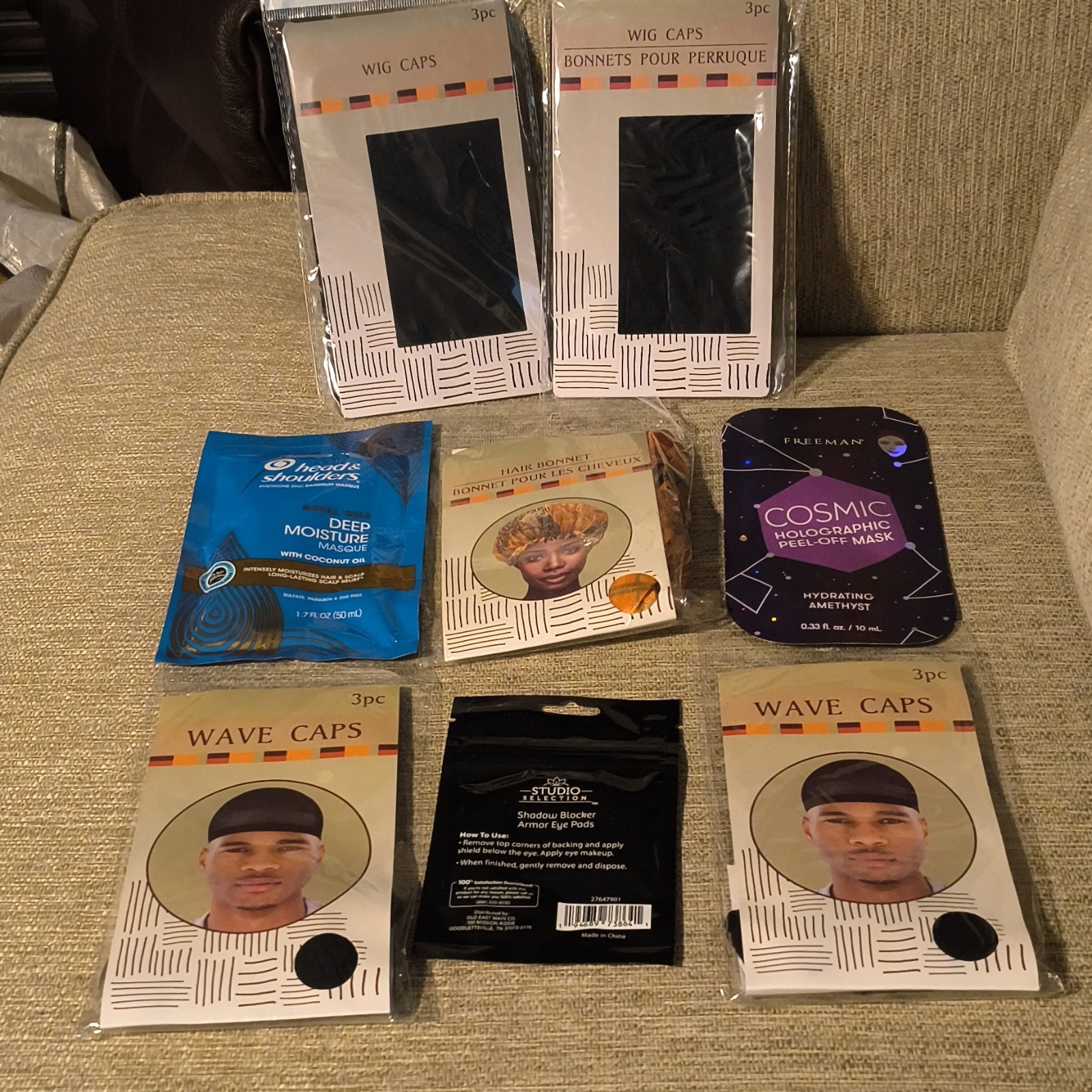 Black Wave Caps 3pc Pack, One Size Stretch Unisex Wave Cap, 3 Attachments