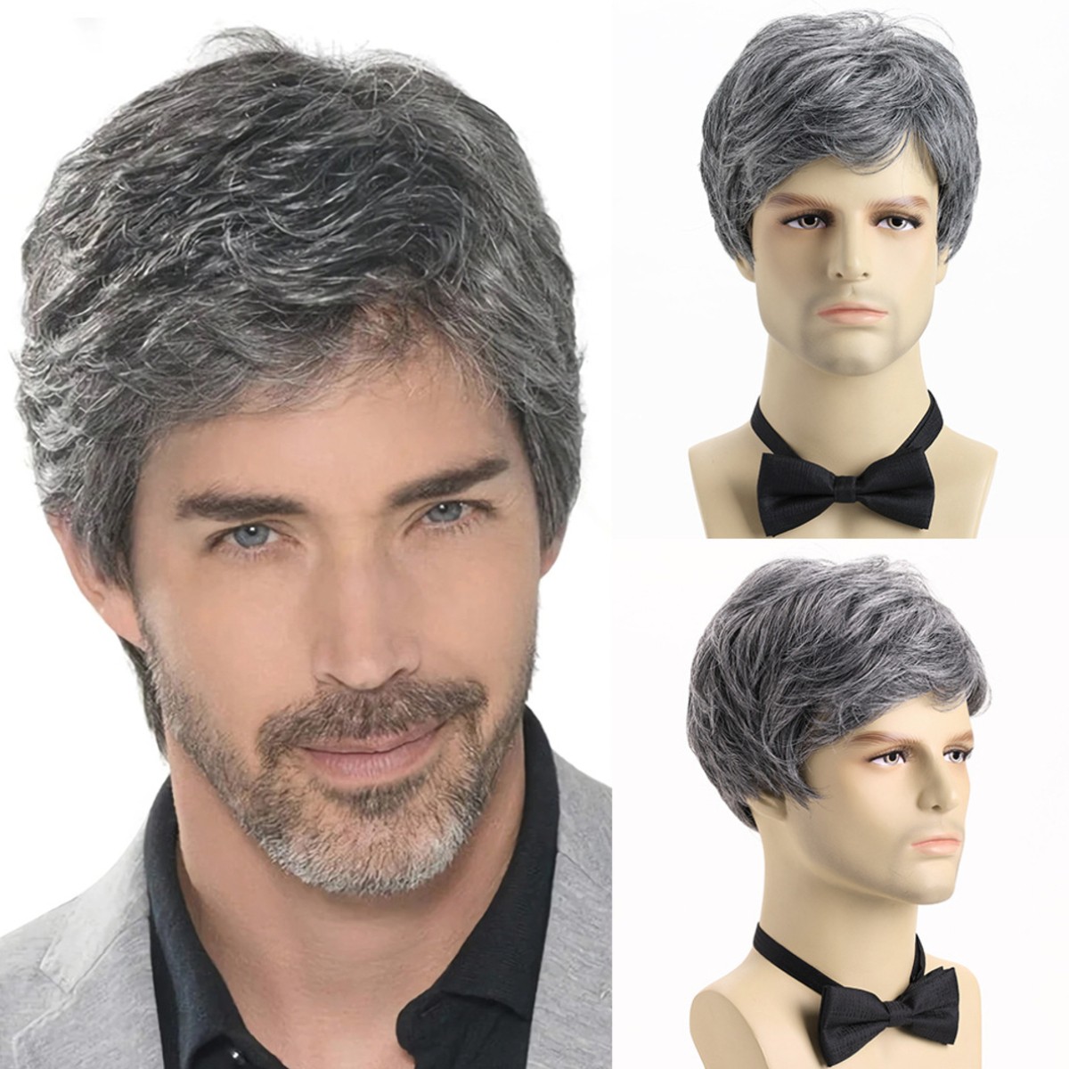 Men’s 8in Short Silver Gray Wig Full Heat Resistant Synthetic Cosplay Party