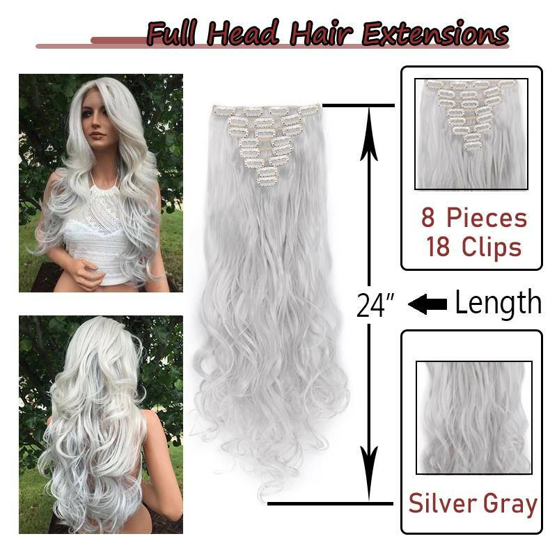 US 8Pieces Clip In Hair Extensions Full Head 100% Natural As Human Wavy/Straight