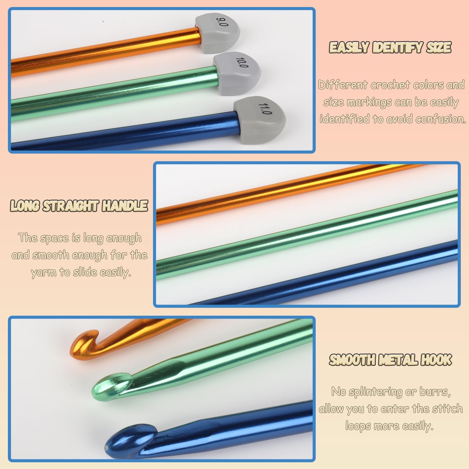 Coopay Tunisian Crochet Hook Set – 9mm 3 SIZE: 10mm 11mm, 3PCS: 9.0-11mm