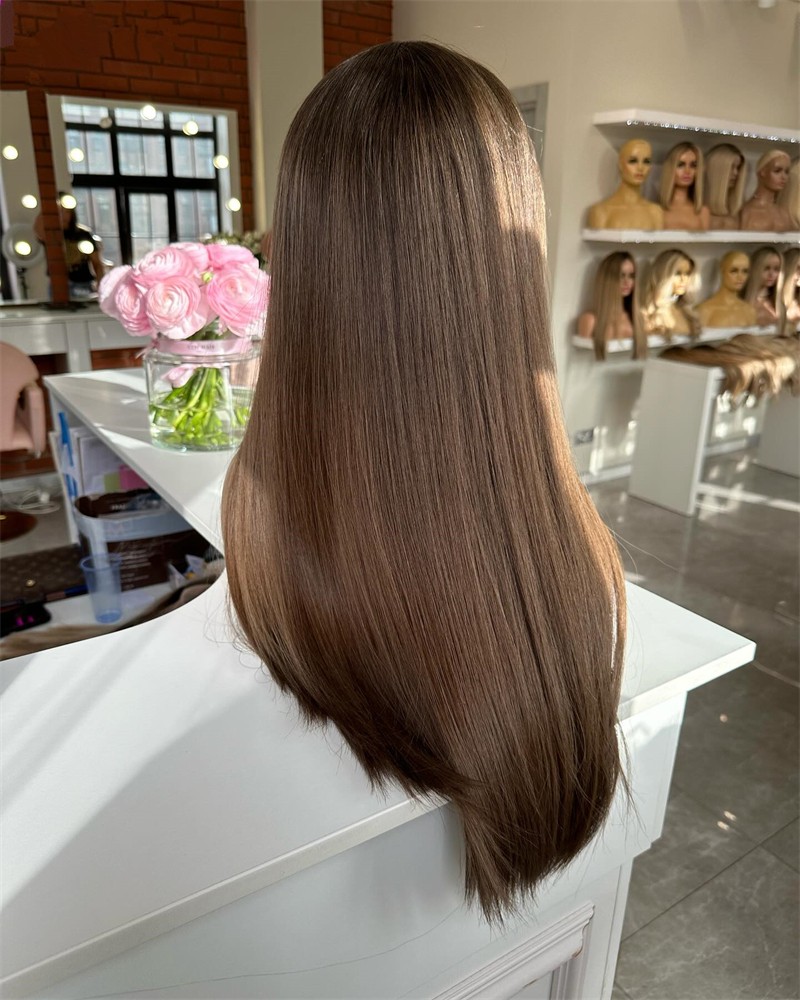 Long Straight Brown Synthetic Hair Heat Resistant Natural Frontal T Lace Wigs
