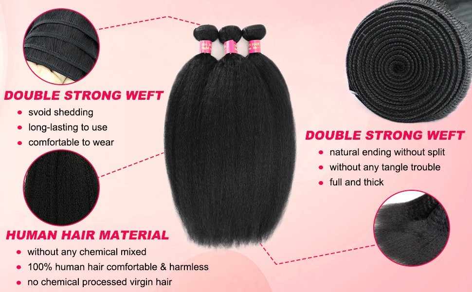 18-22″ Human Hair Kinky Straight 3x Bundles Yaki Straight 12A 100% Unprocessed