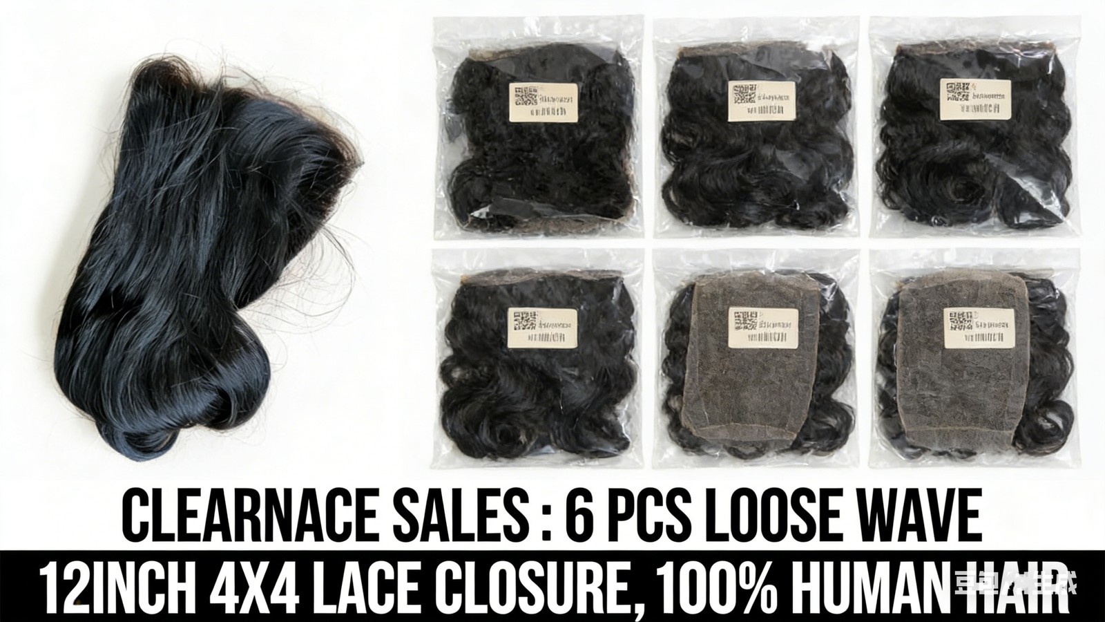 CLEARANCE 6pcs Loose Wave Lace Closure 100% Human Hair Extension 12inch 4×4