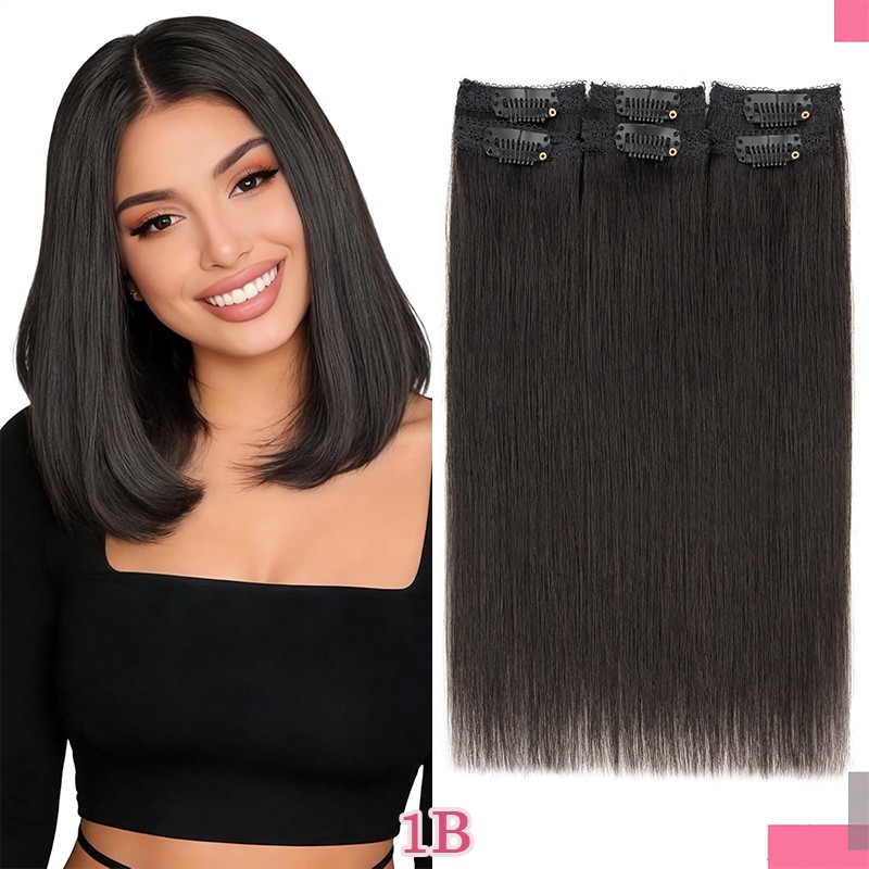 100% Human Hair Patch Hairpiece Clip In Extensions 6Pcs Adding Volume Highlight