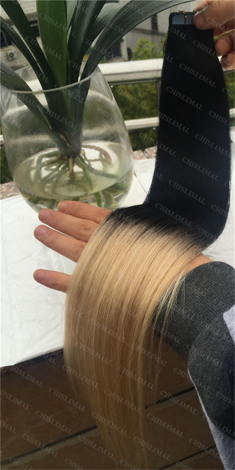 New Ombre 10/20/40pcs Tape In Real Remy Human Hair Extensions Skin Weft Seamless