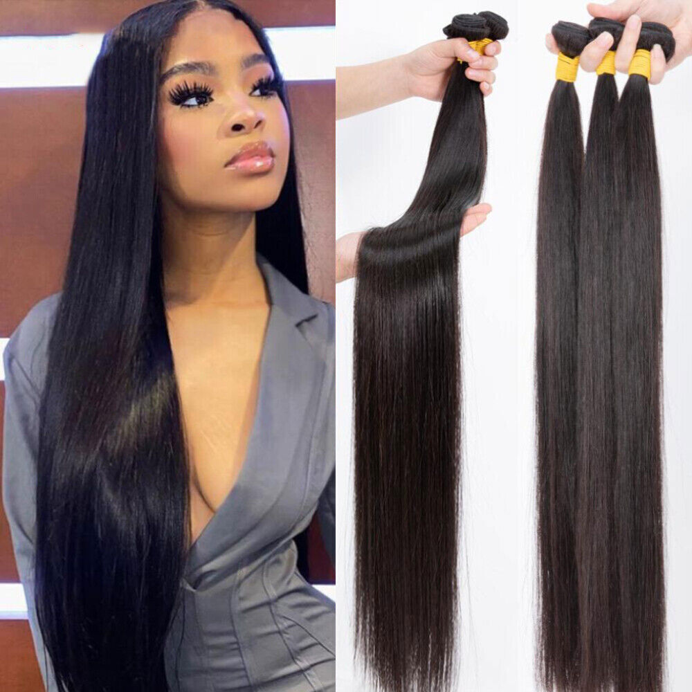30 inch Straight Human Hair Bundles Weft Extensions Brazilian Remy Hair Black 9A