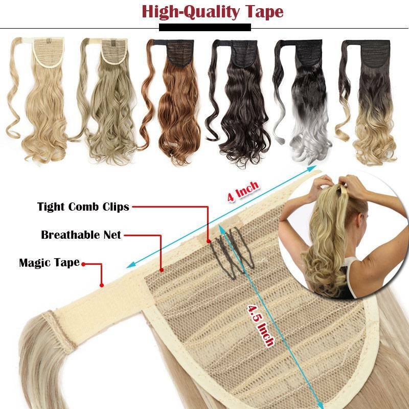 Long THICK Ponytail Clip In Hair Extensions Wrap On Pony tail Hairpiece as Human