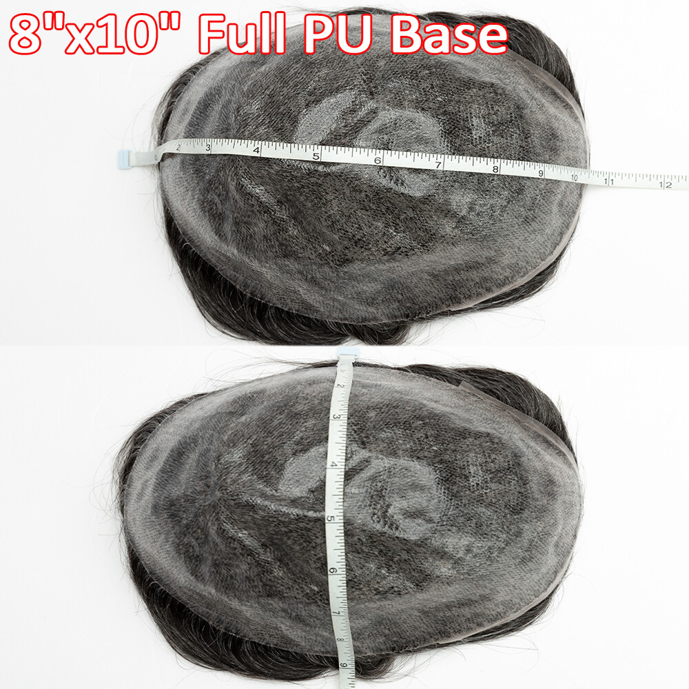 Mens Toupee Human Hair Replacement System Super Thin Skin Full PU Hairpiece Wigs