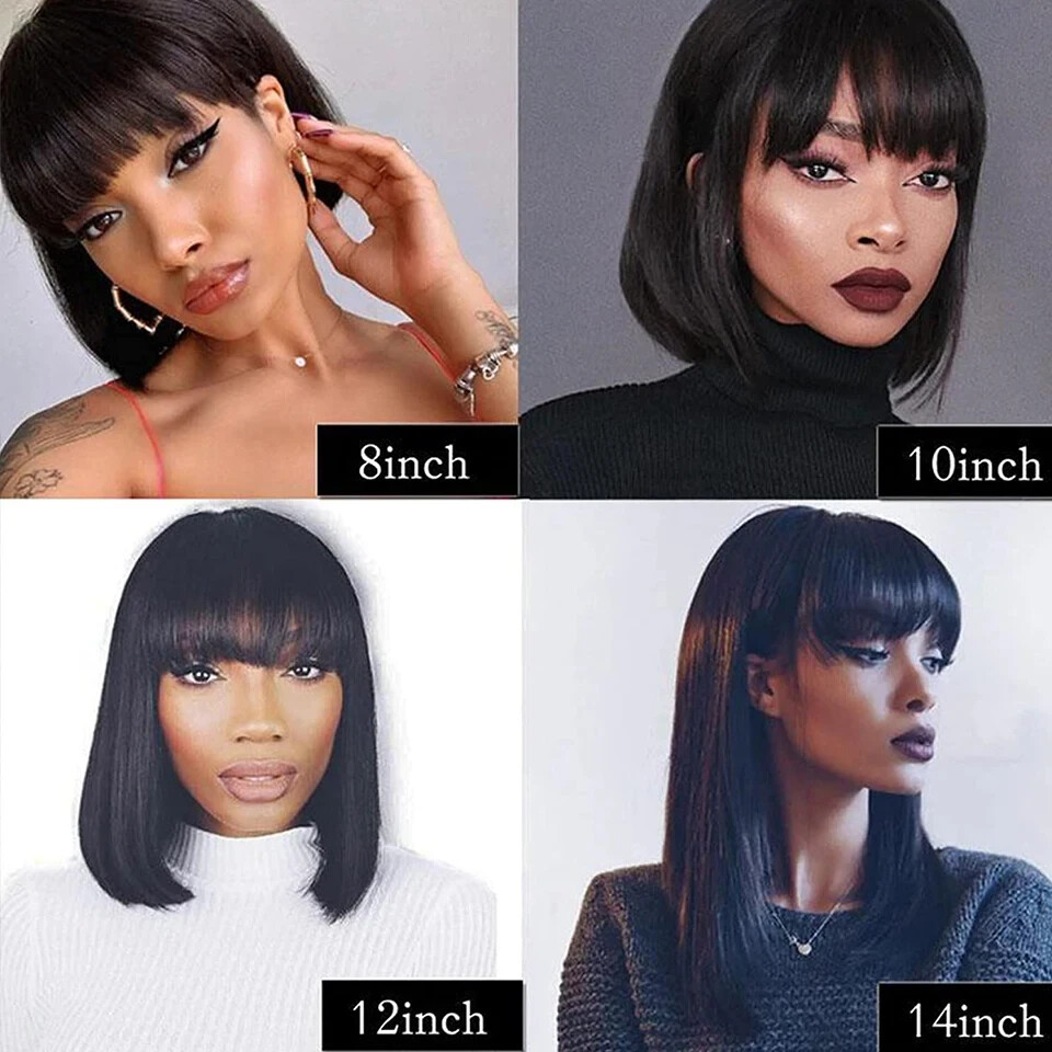 Short Bob Wig Human Hair Wigs Full Machine Made Wigs Natural Color With Bangs