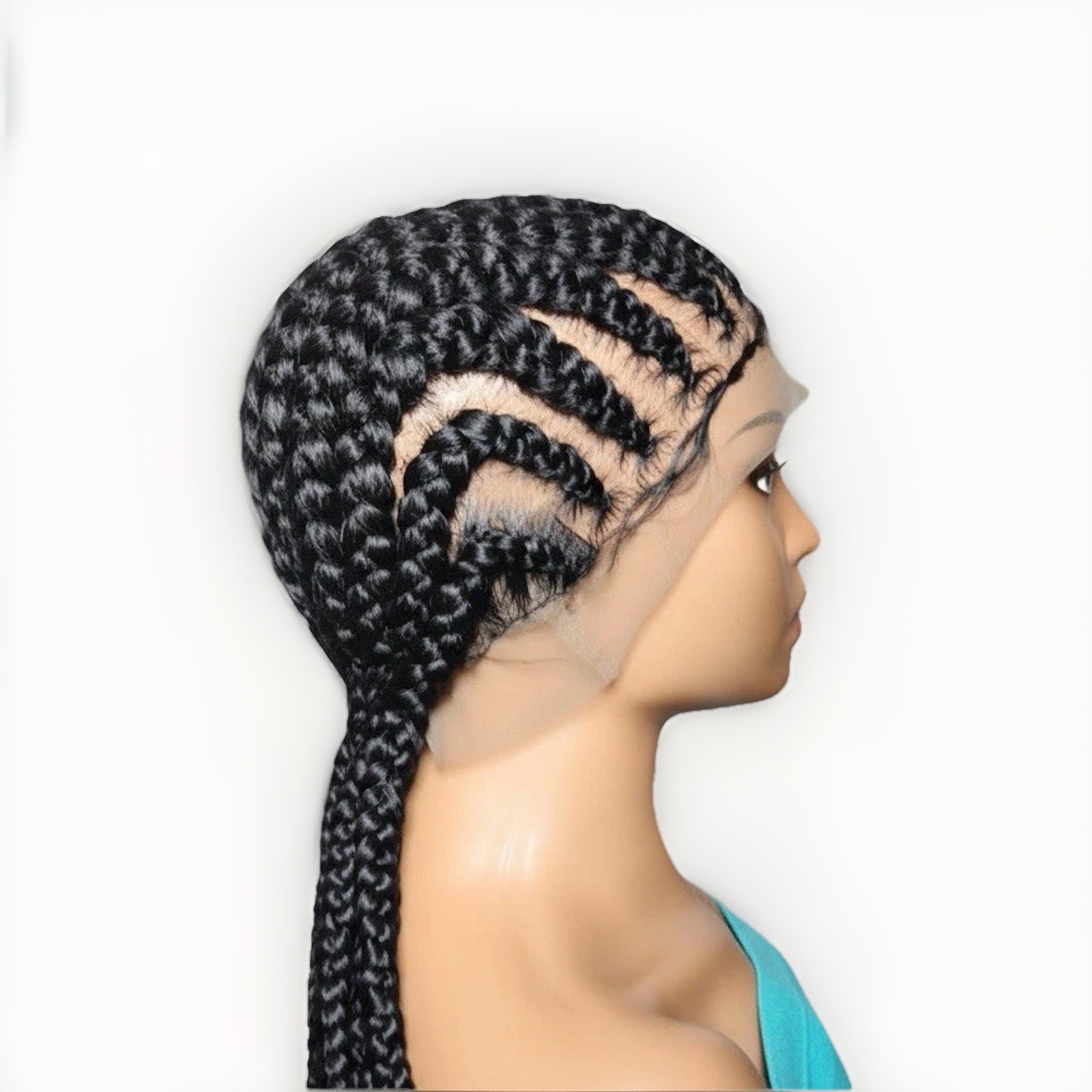 Braided Wig. Cornrow Large Braids. Full Lace with Baby Hair. 38in