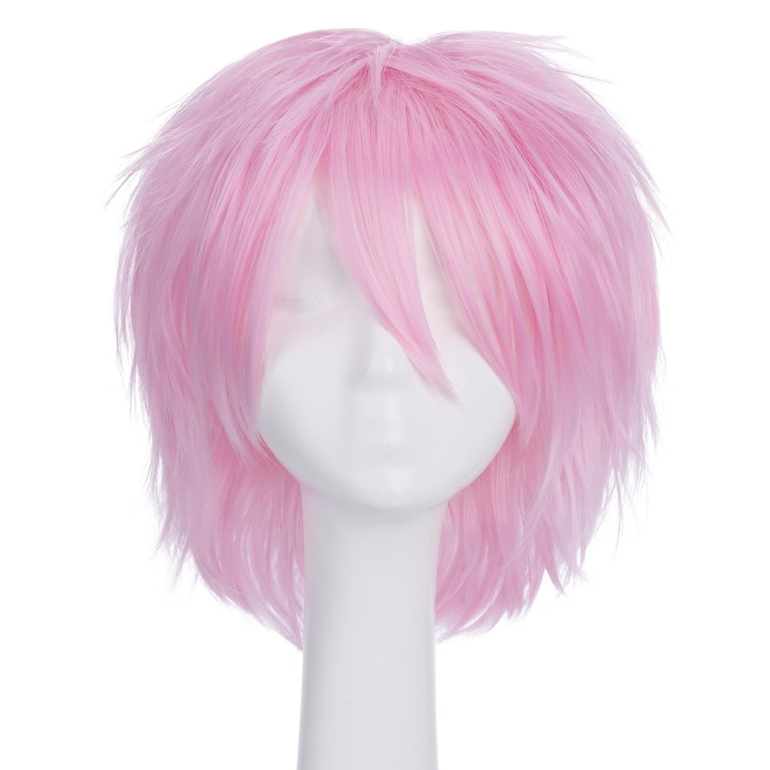 Unisex Short Green Wig Women Men’s Short Layered Fluffy Spiky Wigs with Bangs