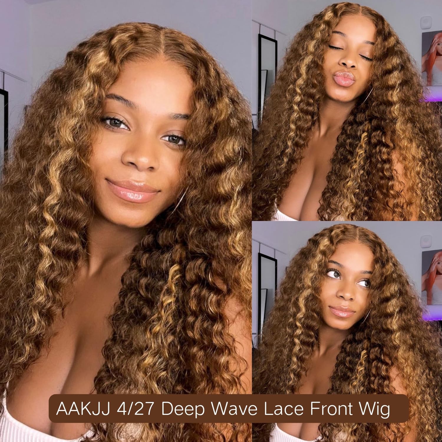 AAKJJ Deep Wave Lace Front Wigs Human Hair 4/27 Highlight Ombre Deep Wave Wig…