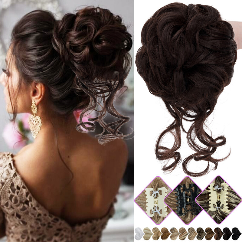 100% Natural Clip on Messy Bun Hair Pieces Claw Clip Hair Extensions Wedding 65g