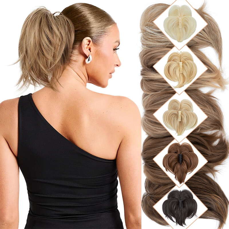 Short Claw Clip Ponytail Messy Bun Straight Hair Piece Bendable Updo Extensions