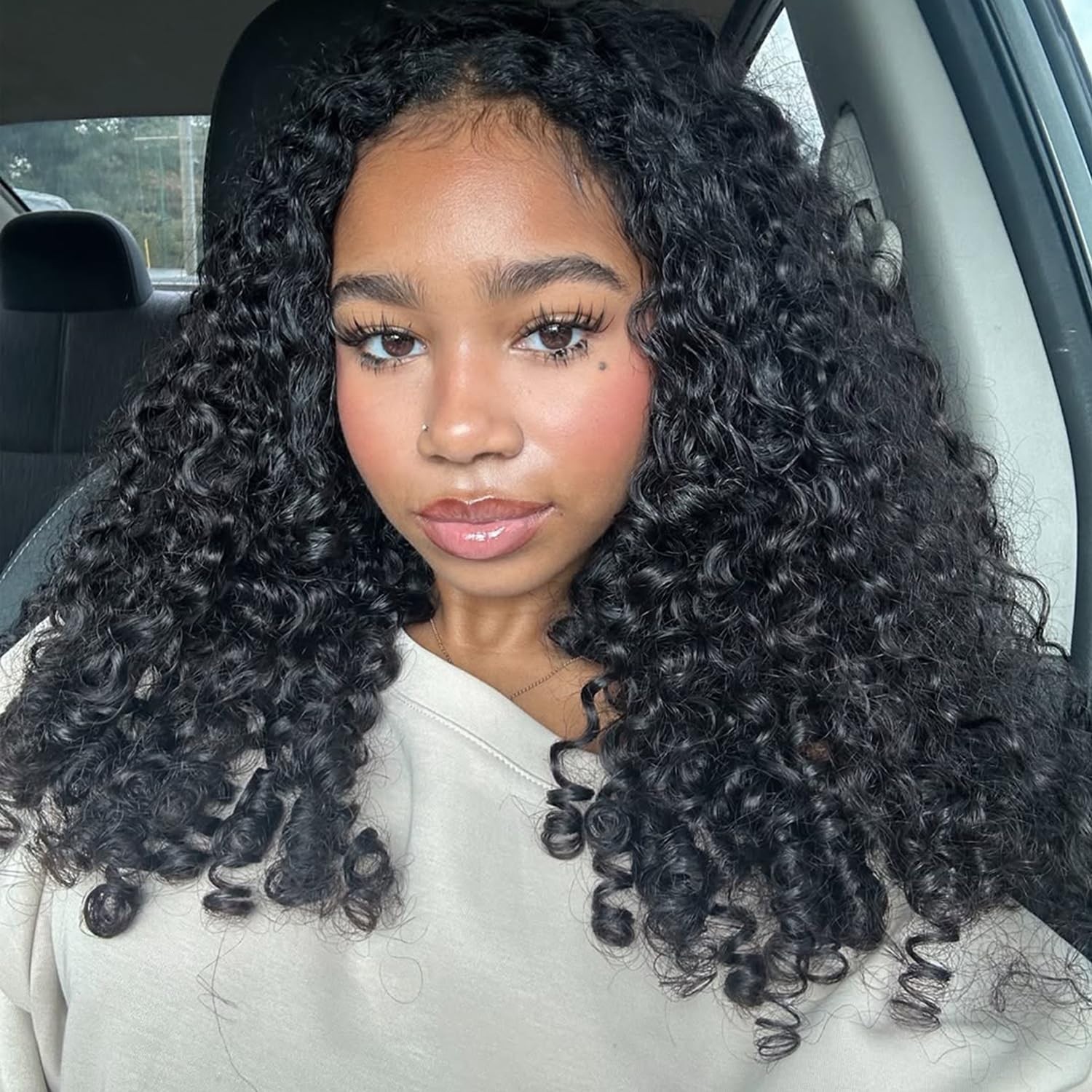 Curly Half Wig 220 Density 100% Real Human Hair 18″ Glueless Wear & Go 3-in-1