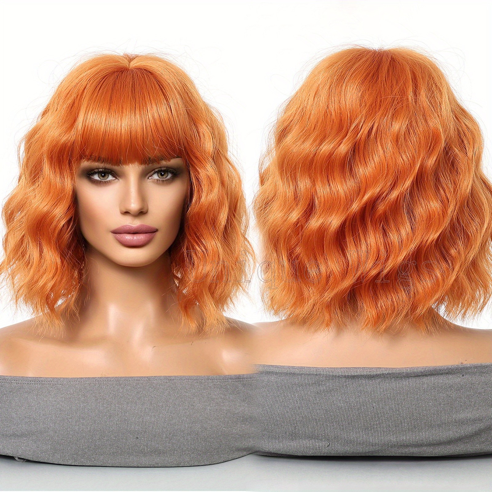 14in Colorful Short Wavy Bob Wig Bangs Synthetic Hair Wig Cosplay Party Fashion
