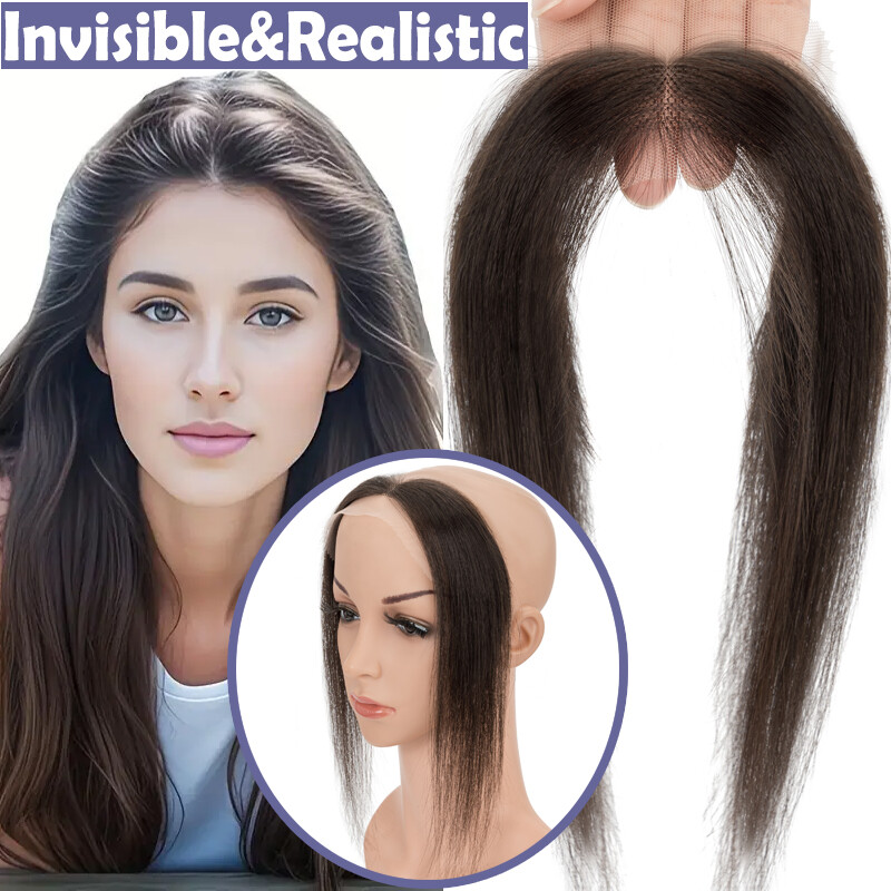Free Part Women Topper 100 REMY Human Hair Toupee Forehead Hairline Lace Base