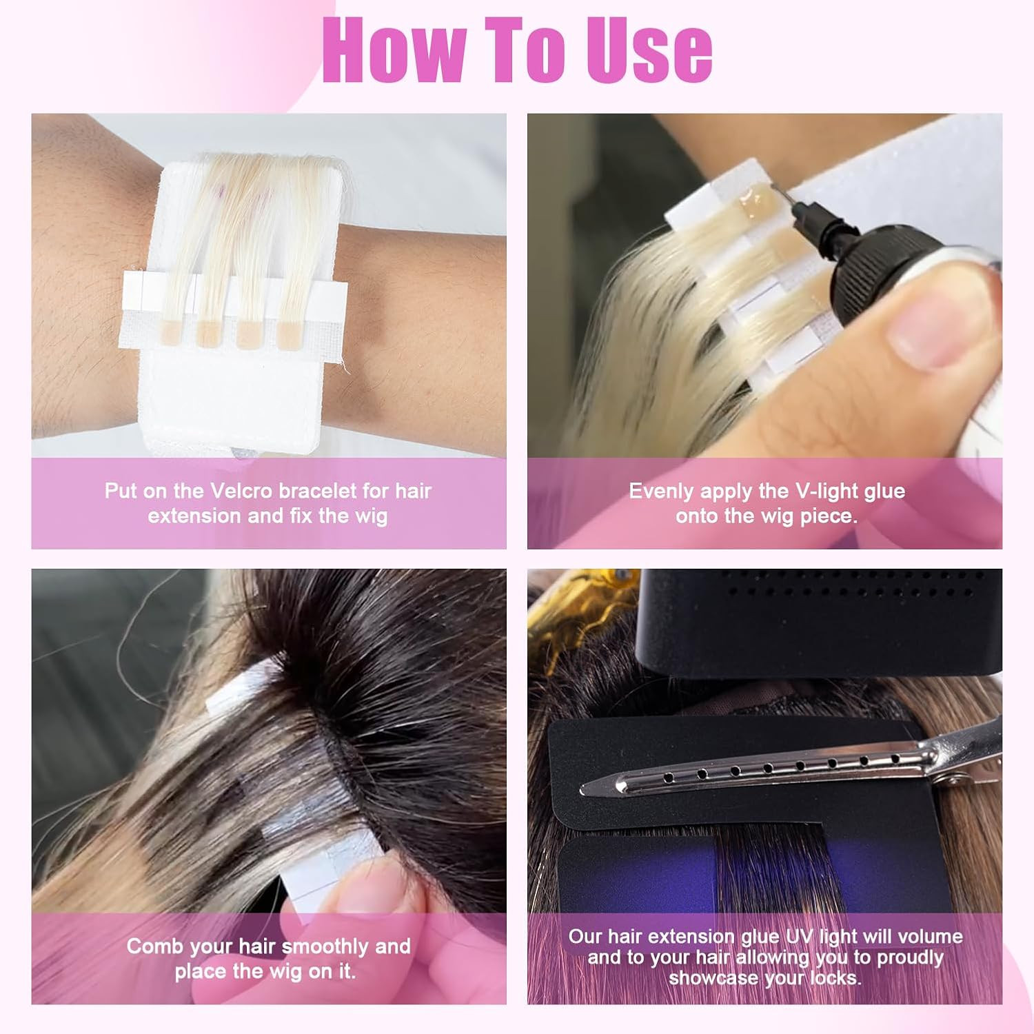 UV Light Hair Extensions Kit with Glue and Remover Professional Salon Tool Black